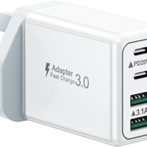 40W 4-Port Fast Charger Plug UK