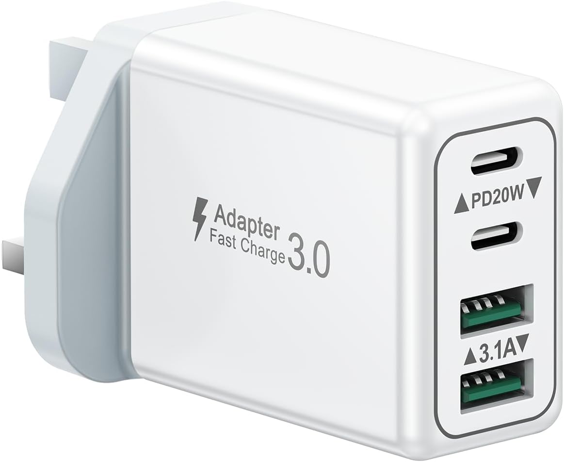 40W 4-Port Fast Charger Plug UK